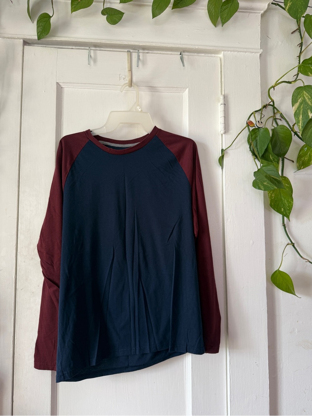 Old Navy Navy and Burgundy Raglan Long Sleeve Tee soft washed ultra doux